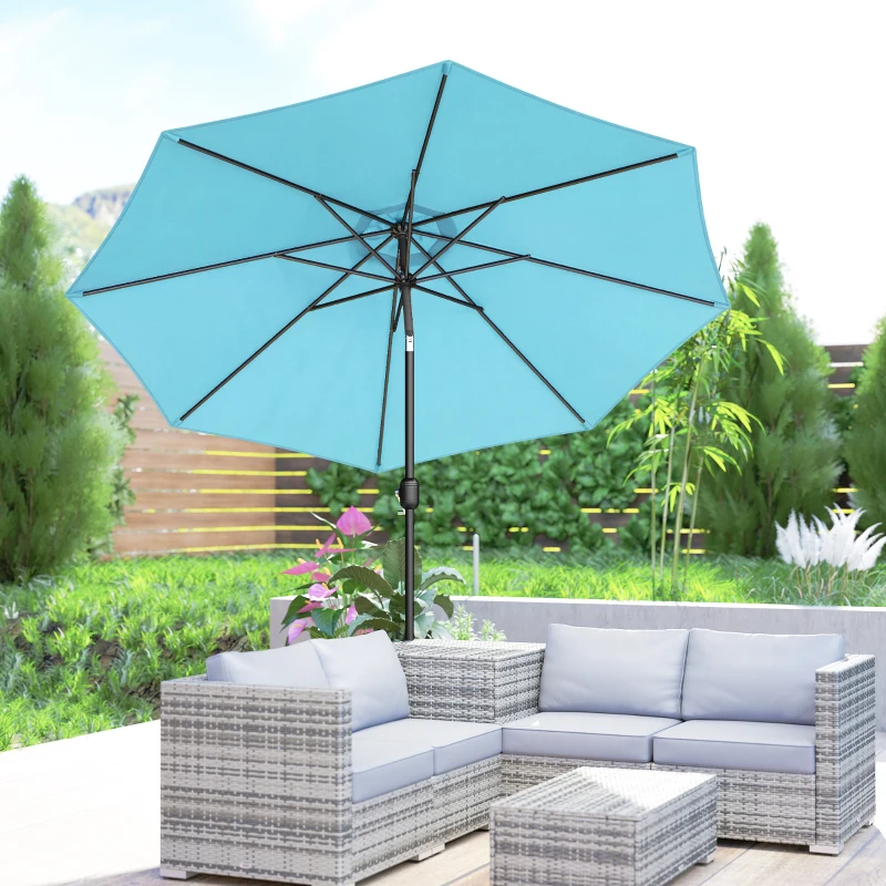 Outsunny 10' x 8' Round Market Umbrella, Patio Umbrella, Outdoor Parasol with Crank Handle, Tilt, Sky Blue