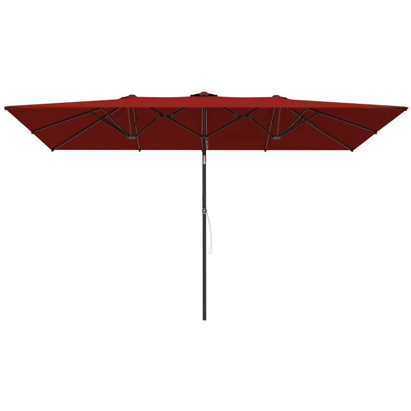 Outsunny Double-Sided Patio Umbrella Parasol with Tilt, Adjustable Height, Vents and 12 Ribs, for Garden, Deck, Pool, Wine Red