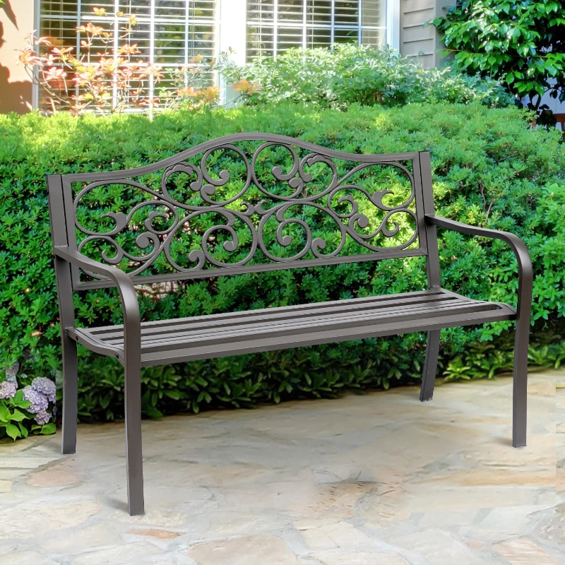 Outsunny 50" Vintage Floral Garden Cast Iron Patio Bench