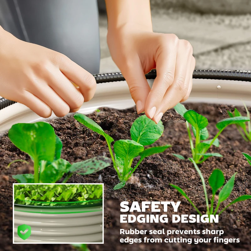 Outsunny Set of 2 Raised Garden Bed, Metal Planter Box with Safety Edging, Easy-to-assemble Stock Tank, Cream White