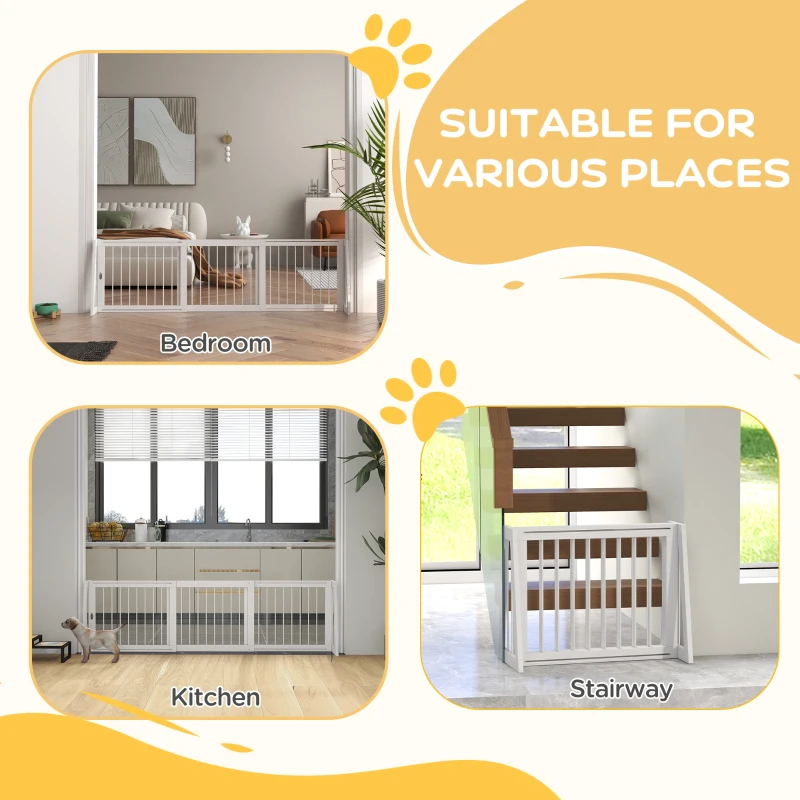 PawHut 28"-75" Freestanding Wooden Pet Gate with Support Feet & Non-Slip Mats for Indoor, Stairway, Doorway, White