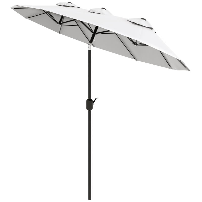 Outsunny Double Sided Patio Umbrella, 9.7' Large Outdoor Market Umbrella with Push Button Tilt and Crank, 3 Air Vents and 12 Ribs, for Garden, Deck, Pool, White(m-11)
