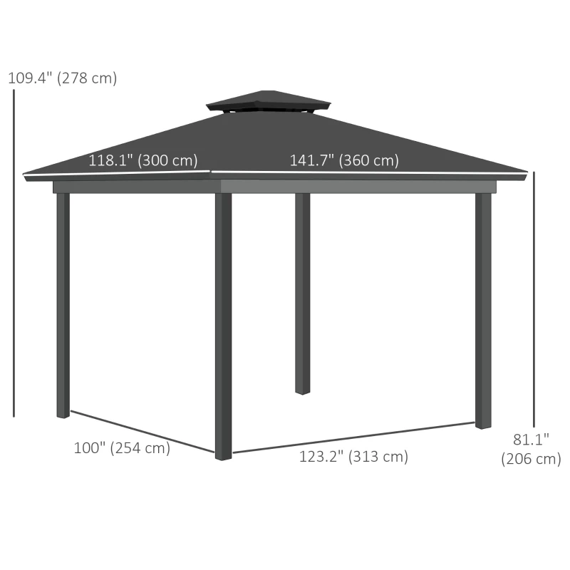 Outsunny 10' x 12' Outdoor Hardtop Gazebo Canopy w/ Double PC Roof, Steel Frame, Nettings, Curtains for Garden Lawn Deck, Grey