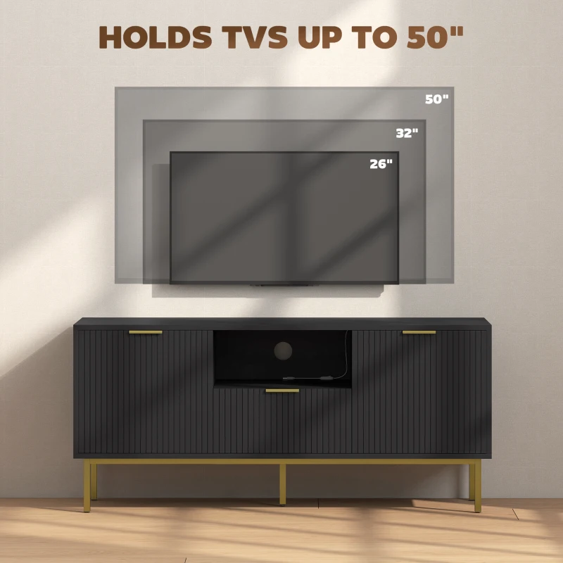 HOMCOM Modern TV Console for TVs up to 50 Inch, Entertainment Center with Smart RGB LED Lights and Soft Close Doors, Black