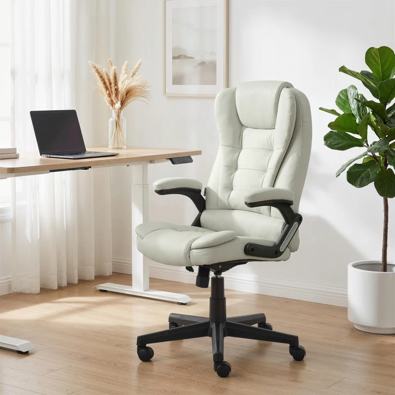 Vinsetto 6 Point Vibrating Massage Office Chair with Heat, Microfiber Massage Desk Chair with Reclining Backrest, Beige