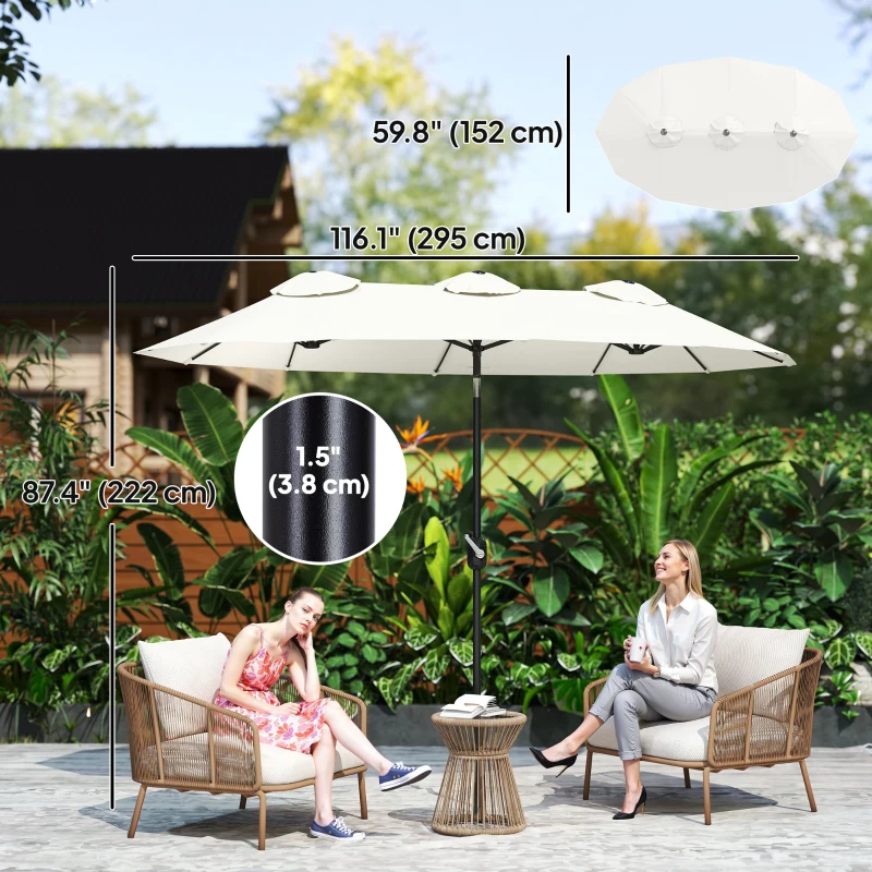 Outsunny 9.7' Double-sided Outdoor Patio Umbrella with Tilt, Crank and Vents, Cream White