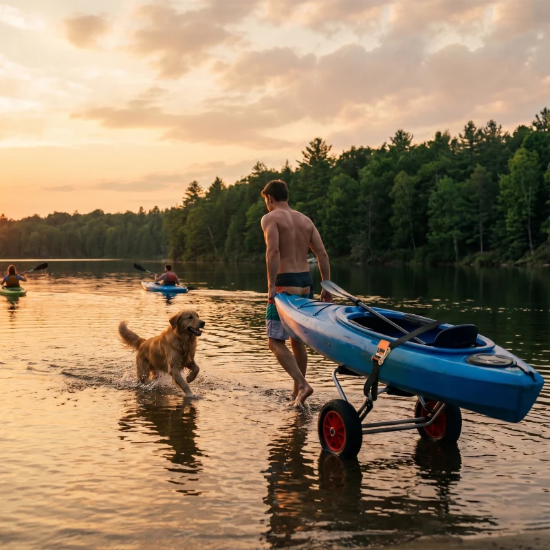 Soozier 198LBS Kayak Cart, Foldable Canoe Trolley Cart, Kayak Trailer with Tie-Down Strap, 10'' No-Flat Wheels and Aluminum Frame, Silver