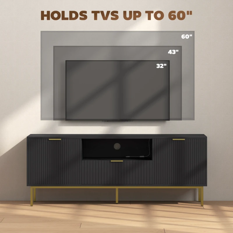 HOMCOM Modern TV Console for TVs up to 60 Inch, Entertainment Center with Smart RGB LED Lights and Soft Close Doors, Black