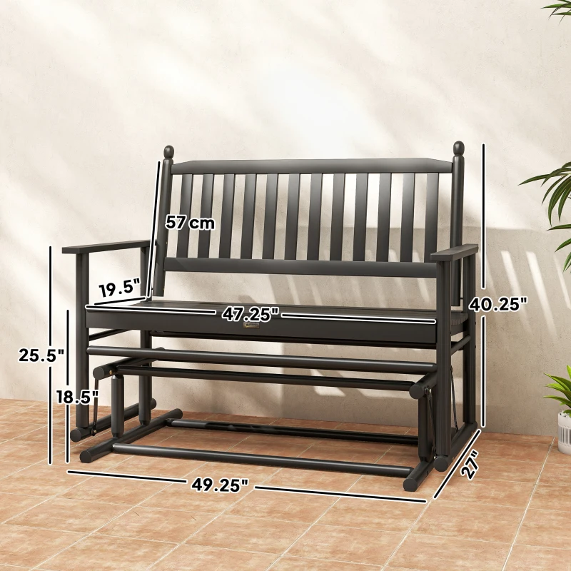 Outsunny Wooden Patio Glider Bench, Wood Log Outdoor Loveseat with High Back and Armrests, Heavy Duty 550lbs Capacity, 2-Seat, Black