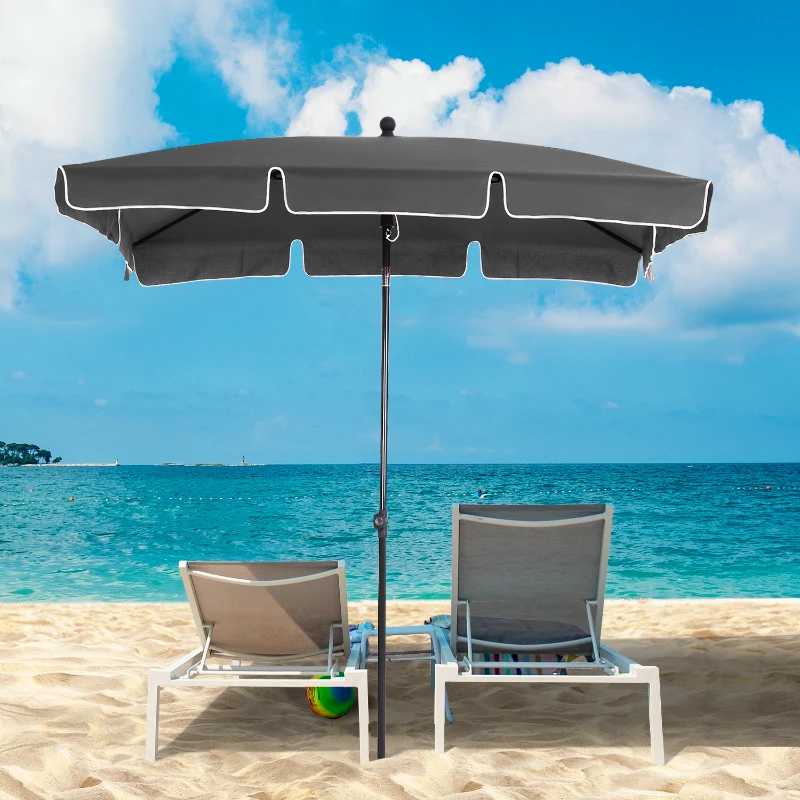 Outsunny 6.5x4ft Rectangle Patio Umbrella Aluminum Tilt Adjustable Garden Parasol Sun Shade Outdoor Canopy Grey