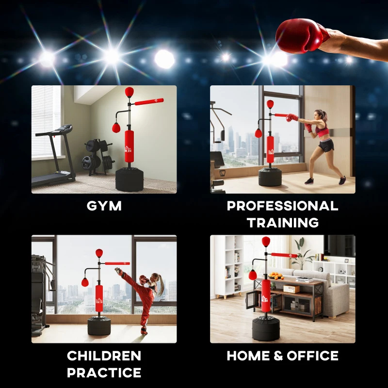 Soozier 4-in-1 Boxing Punching Bag Stand with 2 Speedballs, 360° Relax Bar, & PU-Wrapped Bag & Adjustable Height, Red