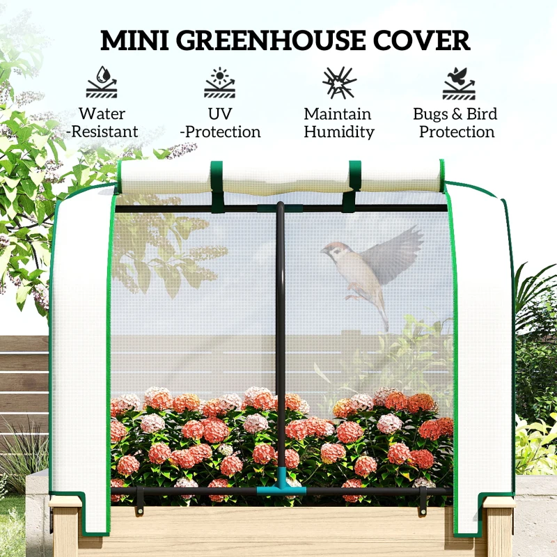 Outsunny Raised Garden Bed with PE Greenhouse Cover Outdoor Planter Box for Herbs and Vegetables, 35 x 22 x 47 inch, Natural