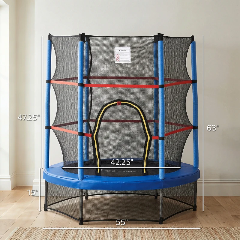 Outsunny Φ5FT Kids Trampoline with Enclosure Net for Age 3 to 6 Years Blue