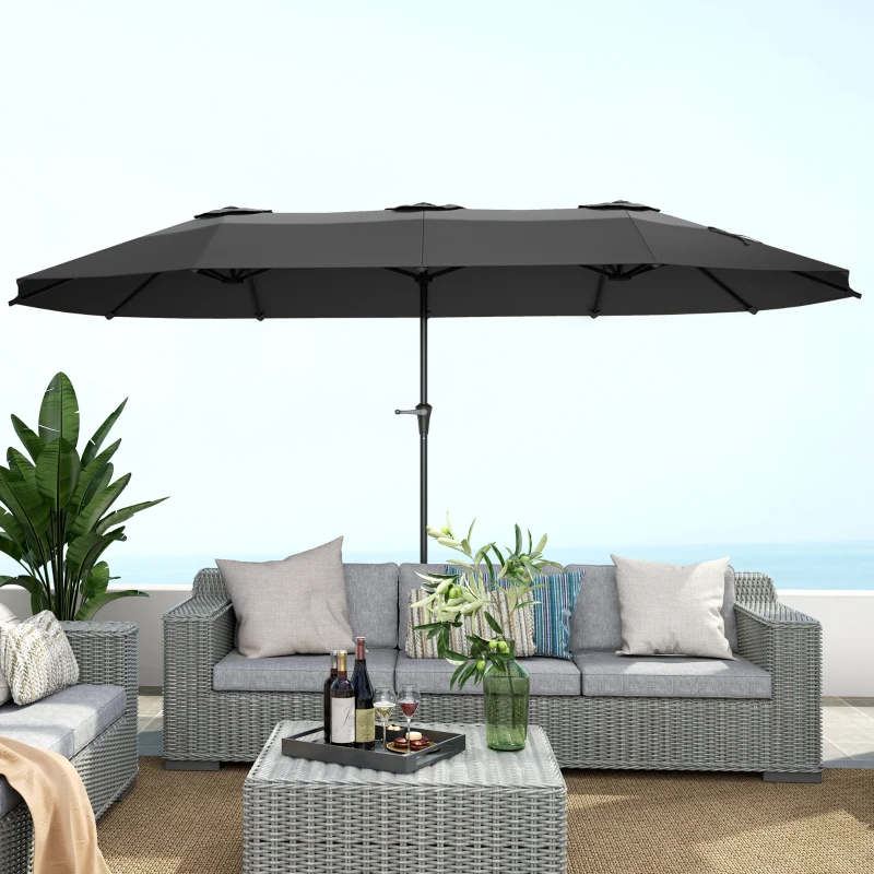 Outsunny 13ft Double-Sided Patio Umbrella with Crank Handle, for Poolside, Deck, Garden,  Dark Grey
