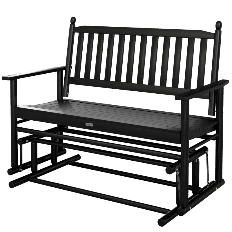Outsunny Wooden Patio Glider Bench, Wood Log Outdoor Loveseat with High Back and Armrests, Heavy Duty 550lbs Capacity, 2-Seat, Black