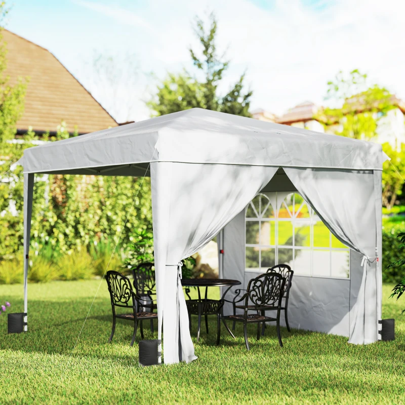 Outsunny 10 x 10 ft Pop Up Canopy Tent with Sidewalls, UPF50+ Outdoor Portable Instant Canopy Shelter with Carry Bag, White