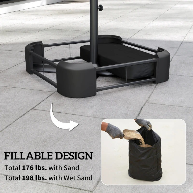 Outsunny Garden Parasol Base 176 lbs Sand Filled Heavy Duty Stand for Cantilever Umbrellas and 1.9" Poles Black