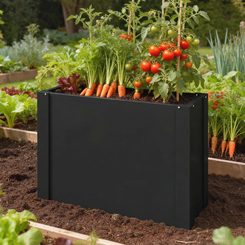 Outsunny Raised Garden Bed Galvanized Planter Box Outdoor with Gloves for Gardening Vegetables, Flower, Herb, 2.6 x 1 x 2 ft, Black