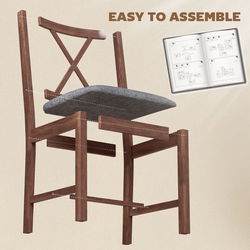 HOMCOM Set of 4 Dining Chairs, Upholstered X-Back Dining Room Chairs with Rubberwood Legs and Padded Seat for Kitchen, Walnut