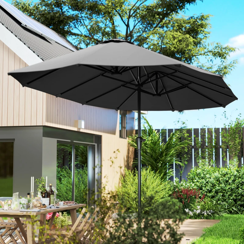 Outsunny 13ft Double-Sided Patio Umbrella with Crank Handle, for Poolside, Deck, Garden,  Dark Grey