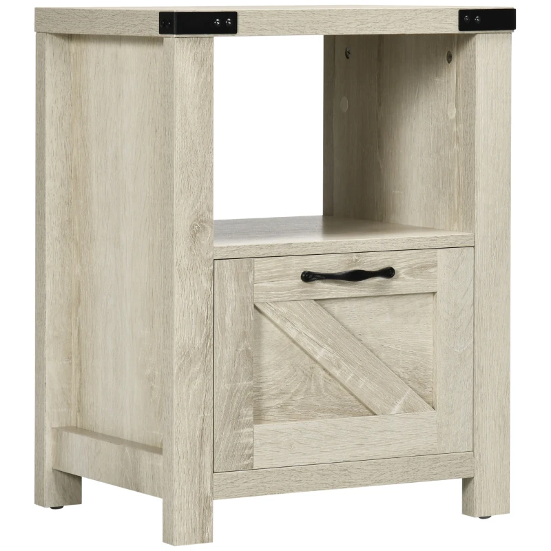 HOMCOM Farmhouse End Table, Side Table with Storage for Living Room, Oak