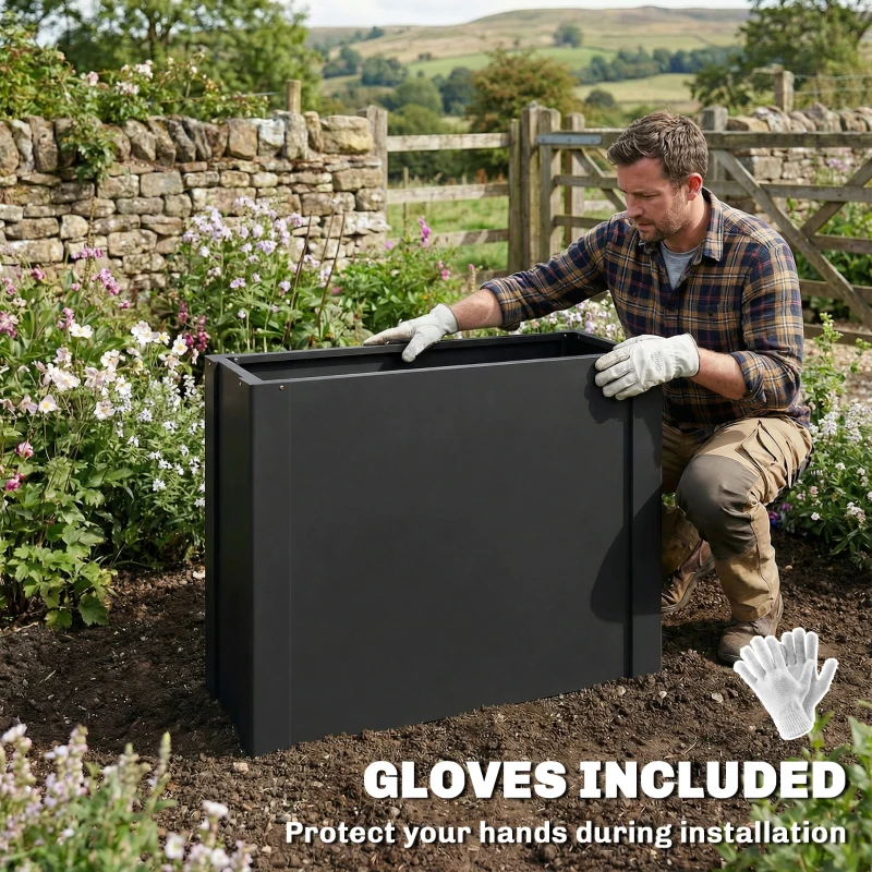 Outsunny Raised Garden Bed Galvanized Planter Box Outdoor with Gloves for Gardening Vegetables, Flower, Herb, 2.6 x 1 x 2 ft, Black