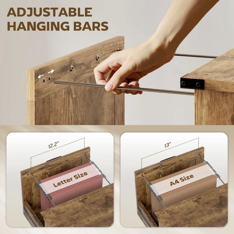 HOMCOM Vertical File Cabinet with 2 Drawers, Rustic Farmhouse Office Storage Cabinet for A4, Letter Size, Rustic Brown