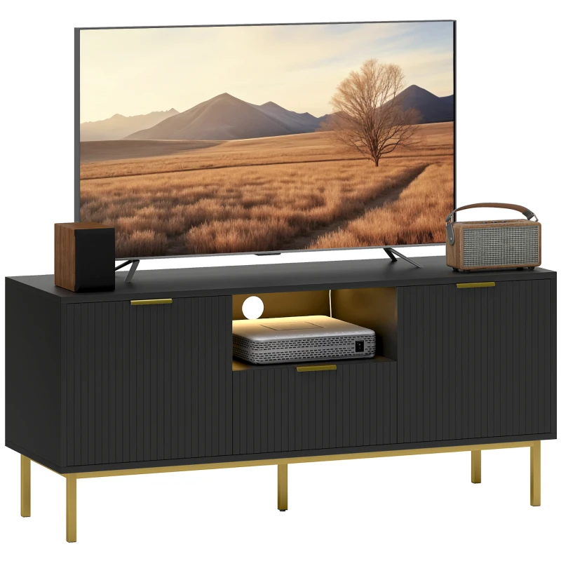 HOMCOM Modern TV Console for TVs up to 50 Inch, Entertainment Center with Smart RGB LED Lights and Soft Close Doors, Black