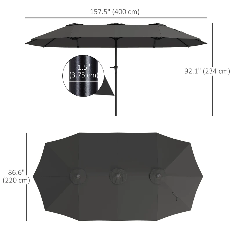 Outsunny 13ft Double-Sided Patio Umbrella with Crank Handle, for Poolside, Deck, Garden,  Dark Grey