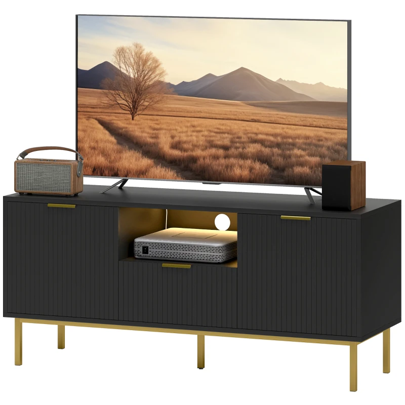 HOMCOM Modern TV Console for TVs up to 50 Inch, Entertainment Center with Smart RGB LED Lights and Soft Close Doors, Black