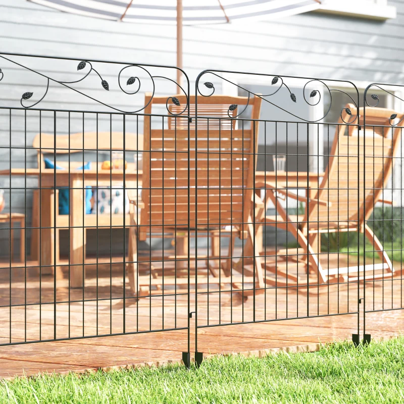 Outsunny Garden Fence, 4 Pack Steel Fence Panels, 11.5' L x 43" H, Rust-Resistant Decorative Border Flower Edging for Yard, Landscape, Patio, Outdoor Decor, Square Vines