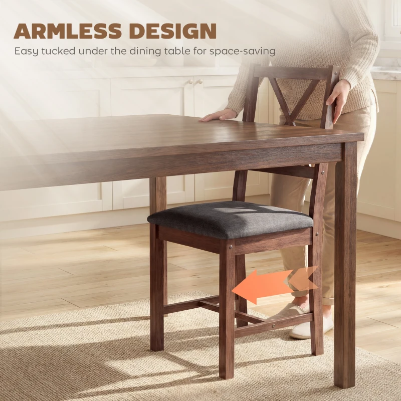 HOMCOM Set of 4 Dining Chairs, Upholstered X-Back Dining Room Chairs with Rubberwood Legs and Padded Seat for Kitchen, Walnut