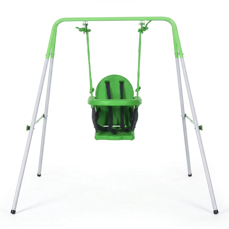 Outsunny Toddler Swing Set with Metal Stand, Safety Seat Belt for Kids Aged 6-36 Months, Backyard Indoor & Outdoor Use, Green