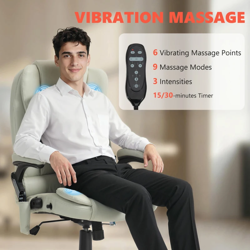 Vinsetto 6 Point Vibrating Massage Office Chair with Heat, Microfiber Massage Desk Chair with Reclining Backrest, Beige