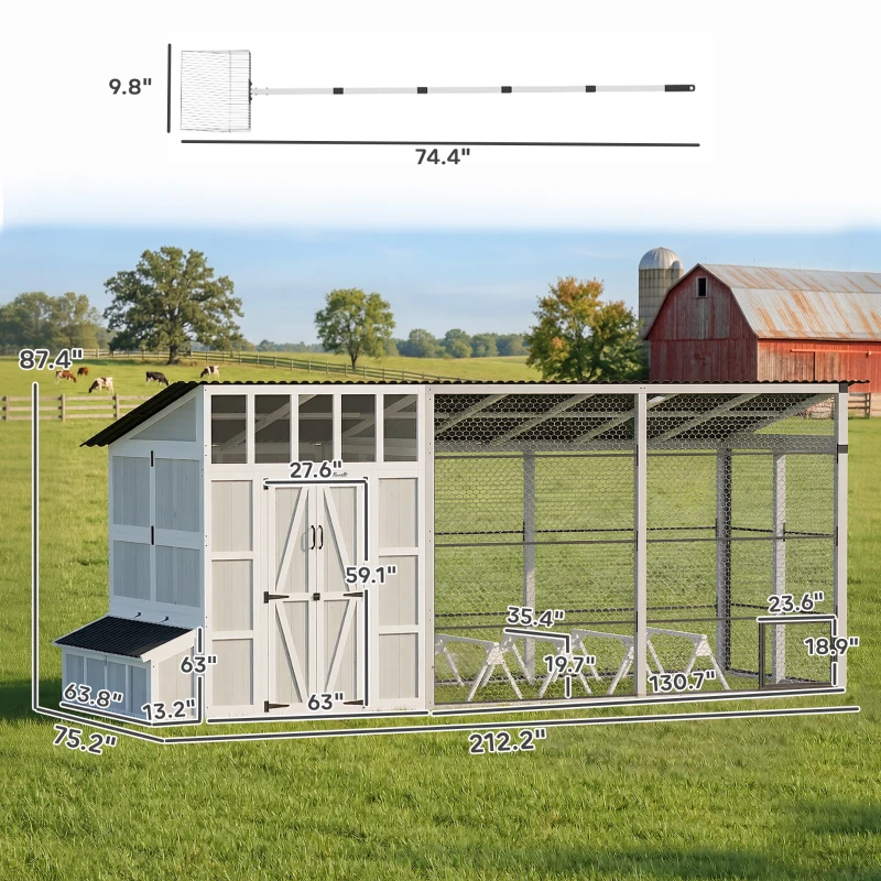 PawHut Large Chicken Coop for 10-15 Hens, Walk-in Outdoor Chicken House with Run, Nesting Box, Waterproof Roof, Perches