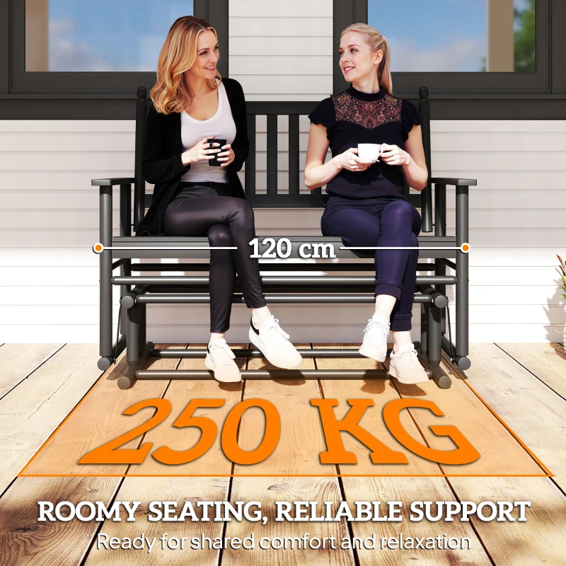 Outsunny Wooden Patio Glider Bench, Wood Log Outdoor Loveseat with High Back and Armrests, Heavy Duty 550lbs Capacity, 2-Seat, Black