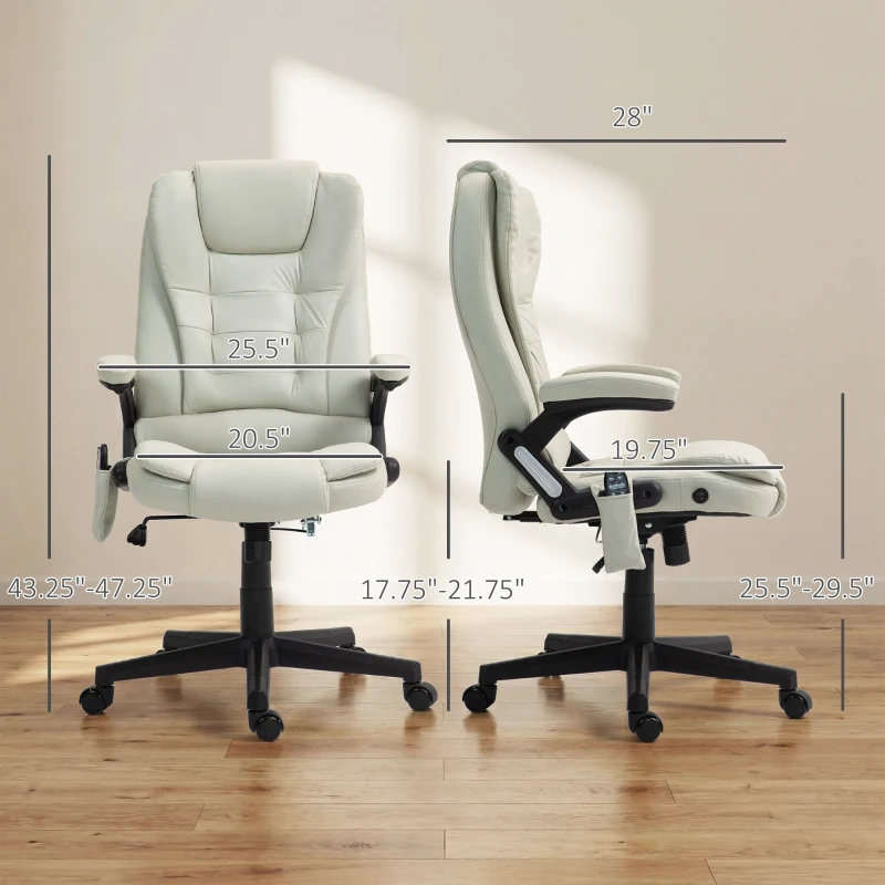 Vinsetto 6 Point Vibrating Massage Office Chair with Heat, Microfiber Massage Desk Chair with Reclining Backrest, Beige