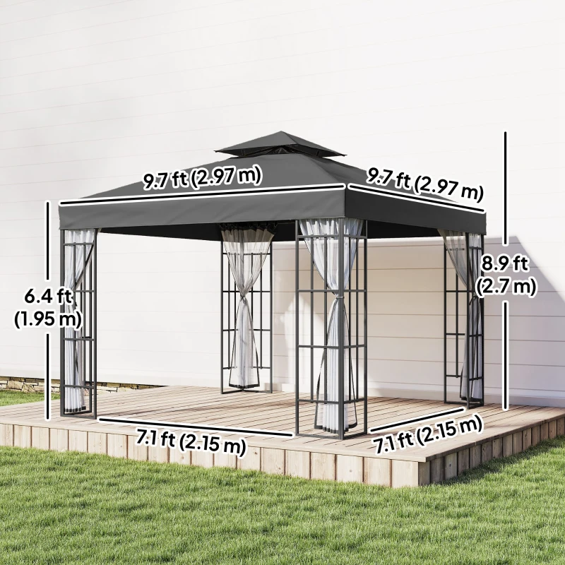Outsunny 10'x10' Garden Gazebo Patio Canopy Portable Party Event Backyard w/ Mosquito Netting Dark Grey