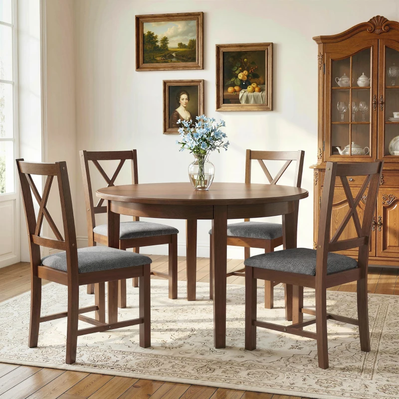 HOMCOM Set of 4 Dining Chairs, Upholstered X-Back Dining Room Chairs with Rubberwood Legs and Padded Seat for Kitchen, Walnut