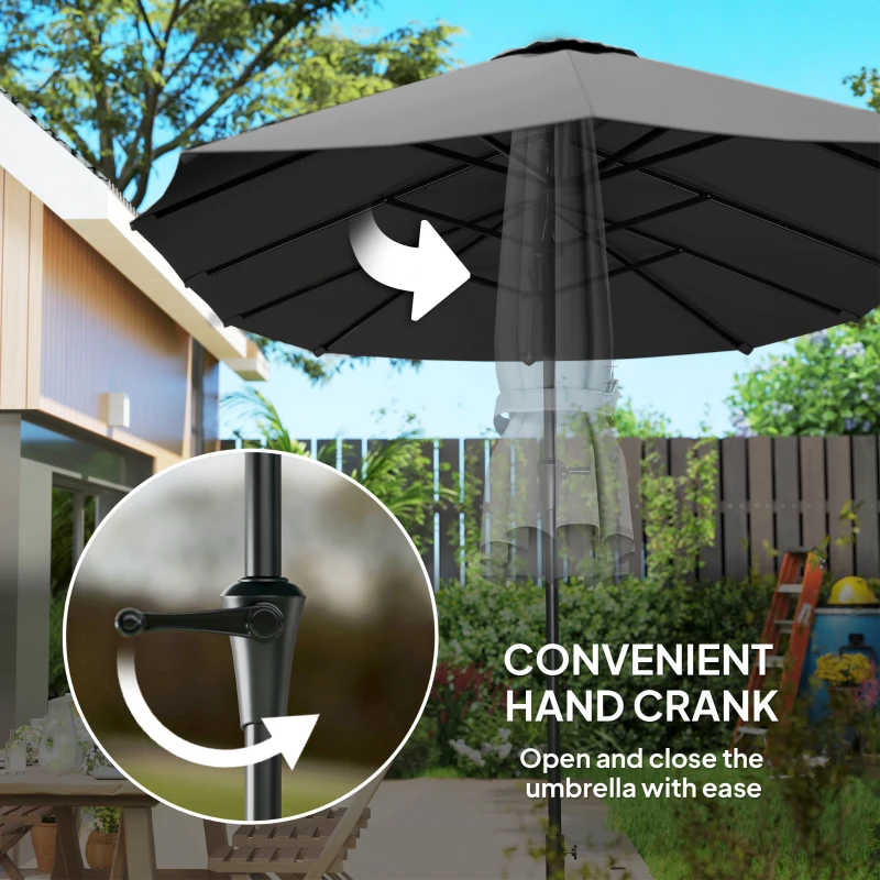 Outsunny 13ft Double-Sided Patio Umbrella with Crank Handle, for Poolside, Deck, Garden,  Dark Grey