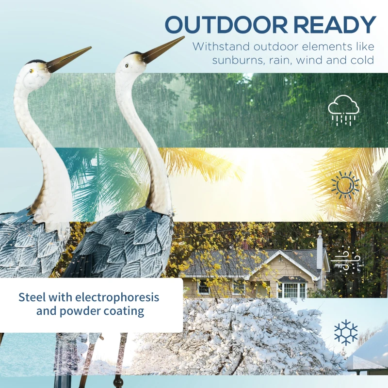 Outsunny Crane Garden Statues, 28.5" & 29" Standing Bird Sculptures, Metal Yard Art Decor, Landscape Decoration Set of 2, Blue