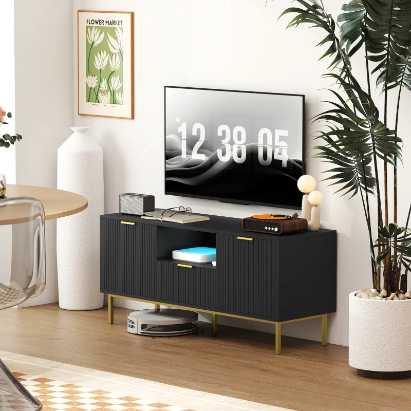 HOMCOM Modern TV Console for TVs up to 50 Inch, Entertainment Center with Smart RGB LED Lights and Soft Close Doors, Black