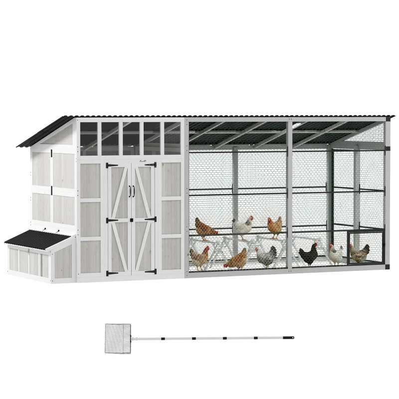 PawHut Large Chicken Coop for 10-15 Hens, Walk-in Outdoor Chicken House with Run, Nesting Box, Waterproof Roof, Perches