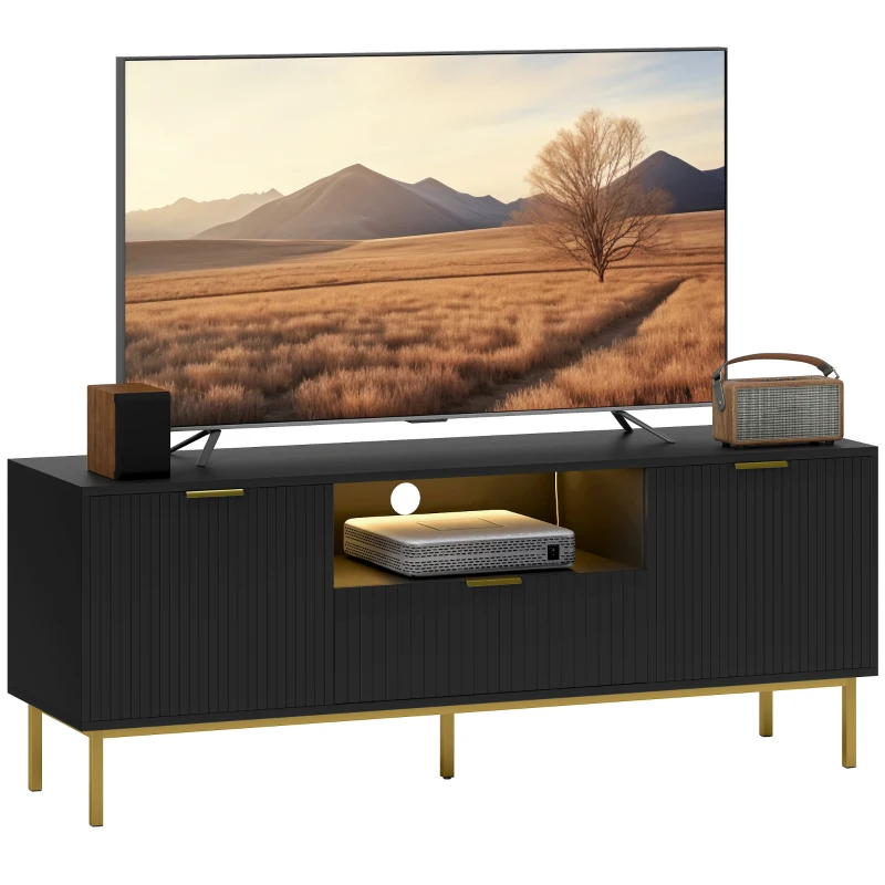 HOMCOM Modern TV Console for TVs up to 60 Inch, Entertainment Center with Smart RGB LED Lights and Soft Close Doors, Black