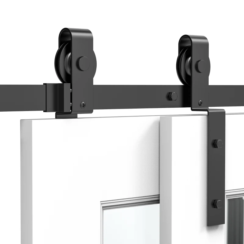 HOMCOM 6.6FT Carbon Steel Sliding Barn Door Kits Hardware Closet Set Track System for Double Wooden Door Roller