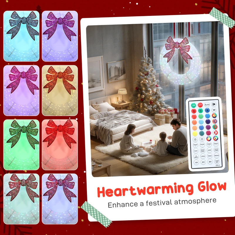 Outsunny 48 Inch Lighted Wreath Decoration with Dual Color LED, Christmas Wreath with Daily Timer, Remote for Indoor Outdoor