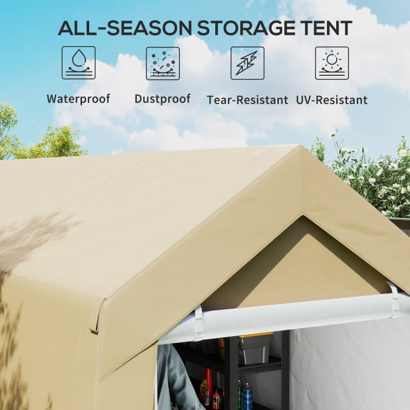 Outsunny Galvanized 7' x 12' Outdoor Storage Tent, Heavy Duty and Waterproof Portable Shed for Bike, Motorcycle, Tools, Beige