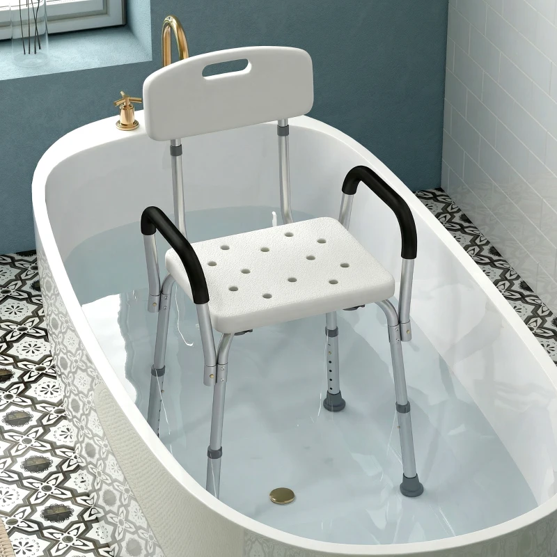 HOMCOM Shower Chair, Mobility Medical Grade Bath Chair, Adjustable Shower Bench with Removable Armrests for Seniors, Handicap, Disabled