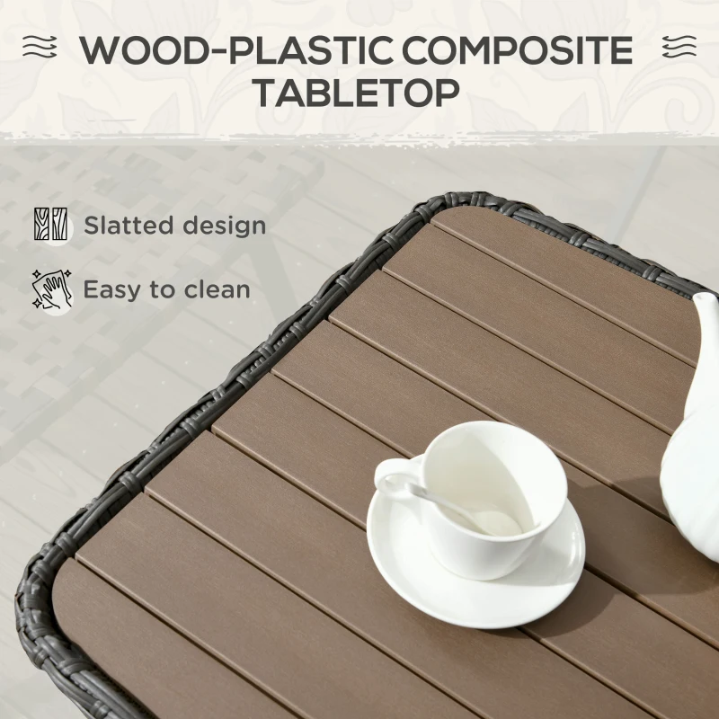Outsunny Outdoor Patio PE Rattan Coffee Table with Storage Shelf, Wicker Side Table with Wood-Plastic Composite Top, Mixed Brown