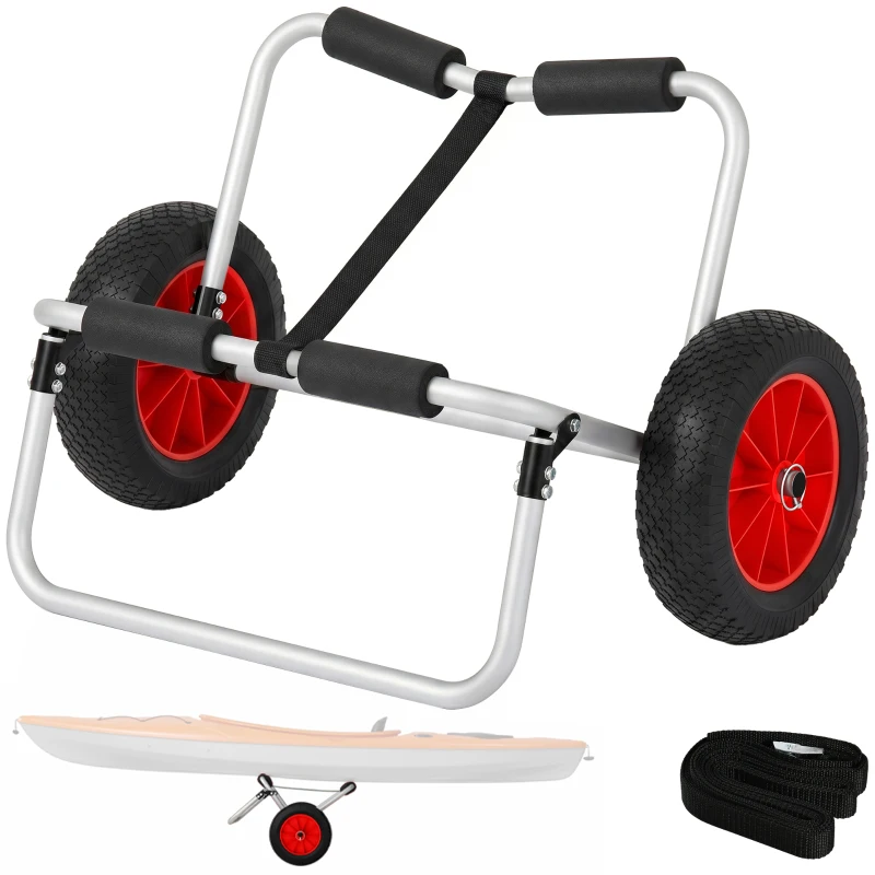 Soozier 198LBS Kayak Cart, Foldable Canoe Trolley Cart, Kayak Trailer with Tie-Down Strap, 10'' No-Flat Wheels and Aluminum Frame, Silver